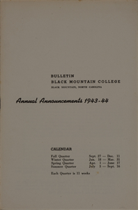 Image of Black Mountain College Bulletin: Annual Announcements 1943-44 (Vol. I, No. 6, November 1943)