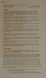 Image of Black Mountain College Community Bulletin College Year 12 Bulletin 33 (should be 34, misprint), Monday, June 11, 1945